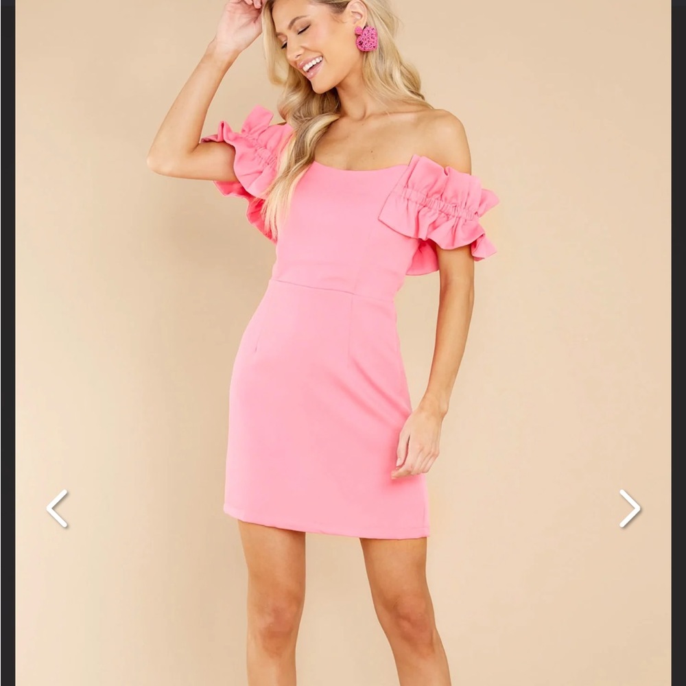 NWT Red dress boutique off the shoulder pink ruffle dress!